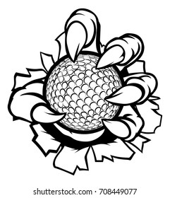 A monster or animal claw holding a golf ball and breaking through the background