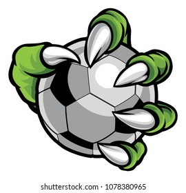 A monster or animal claw holding a soccer football ball 