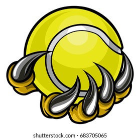 A monster or animal claw holding a tennis ball 