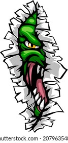 A monster, animal or dinosaur tearing a rip through the background wall
