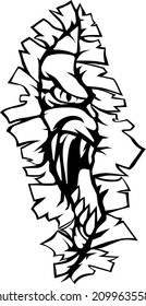 A monster, animal or dinosaur tearing a rip through the background wall