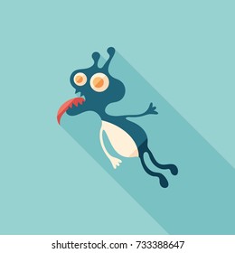 Monster astronaut flat square icon with long shadows.