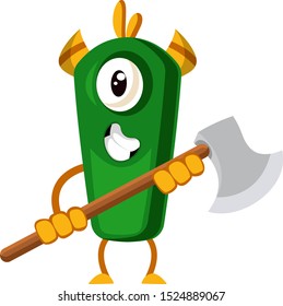 Monster with axe, illustration, vector on white background.
