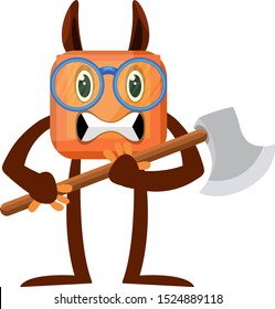 Monster with axe, illustration, vector on white background.