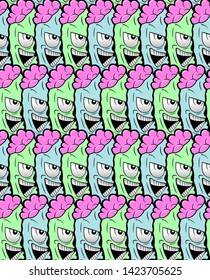 Monster, background in Escher style, seamless pattern vector illustration