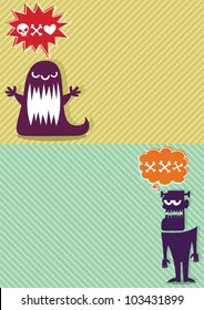 Monster Backgrounds 3: 2 horizontal backgrounds with cartoon monsters. A4 proportions.  No transparency and gradients used.