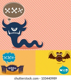 Monster Backgrounds 4: 3 horizontal backgrounds with cartoon monsters. A4 proportions.  No transparency and gradients used.