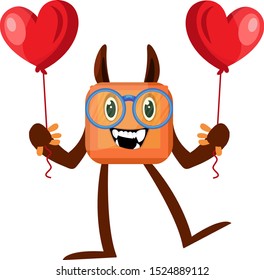 Monster with balloon, illustration, vector on white background.