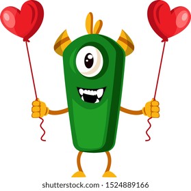 Monster with balloon, illustration, vector on white background.