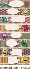 Monster banner collection with speech clouds, vector