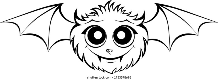 Monster. Bat. Black and white vector drawing