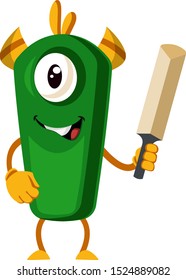 Monster with bat, illustration, vector on white background.