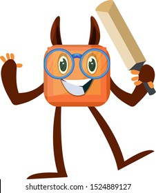 Monster with bat, illustration, vector on white background.