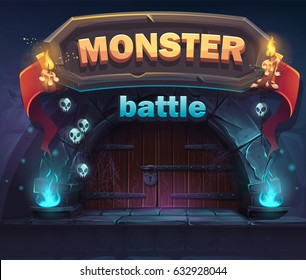 Monster battle GUI boot window. For web, video games, user interface, design