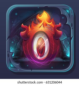 Monster battle GUI icon - cartoon stylized vector illustration eldiablo flame.