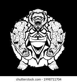 Monster Bear. Coloring book antistress for children and adults. Zen-tangle style.Black and white drawing.Hand draw