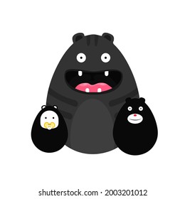 Monster bear cute family, cartoon vector,alien monster illustration,isolated cartoon on white background.