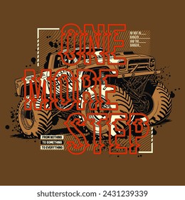 Monster Big car on abstract background typography, vector illustration