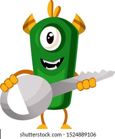 Monster mit großem Schlüssel, Illustration, Vektorgrafik auf weißem Hintergrund.