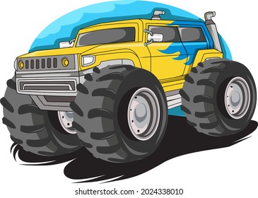 monster big truck hand drawing illustration