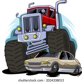 monster big truck hand drawing illustration