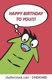 Monster birthday card design. Vector illustration.