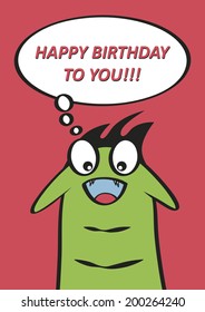 Monster birthday card design. Vector illustration.