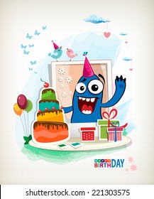 Monster Birthday Vector. Party animal