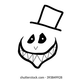 Monster black scary smiley in a hat. Vector art.