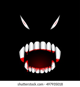 Monster bloody teeth vector illustration. Template for Halloween banner or greeting card.