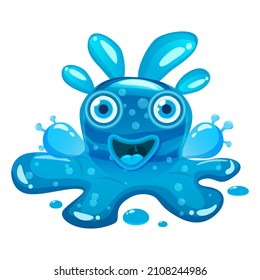 Monster blue colorful glitter character. Liquid funny alien. Vector illustration