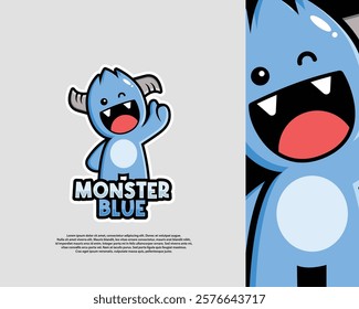 The monster blue logo character Cartoon vector illustartion