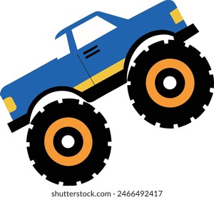 monster blue truck with big wheel jumping illustration