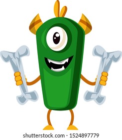 Monster with bones, illustration, vector on white background.