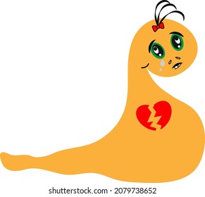 Monster with a broken heart, illustration, vector, on a white background.