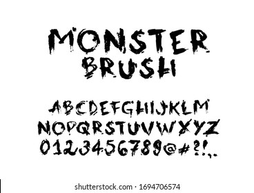 Monster Brush Typography. Hand Painted Alphabet. Bold Strong Font. Horror Free Hand.