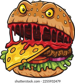 Monster burger cartoon mascot character