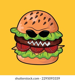 Monster burger food vector illustration on yellow background