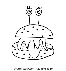 Monster-Burger-Symbol-Vektorgrafiken für Ihr Arbeitslogo, Handelsartikel-T-Shirt, Aufkleber und Etikettendesigns, Poster, Grußkarten-Werbeunternehmen oder Marken