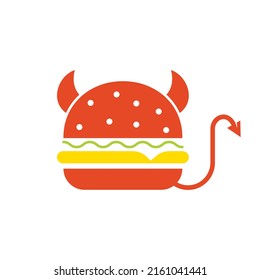 Diseño del logo de la hamburguesa de monstruo. Vector de ilustración de mascota malvada Burger