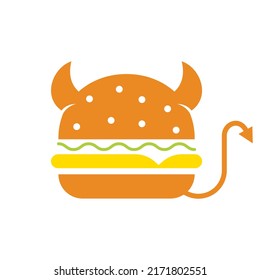 Diseño del logo de la hamburguesa de monstruo. Vector de ilustración de mascota malvada Burger