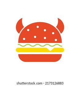 Monster burger logo design. Burger Devil Mascot Illustration Vector
