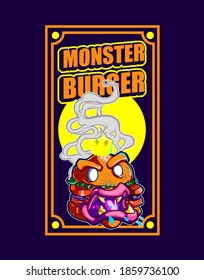 Monster burger vector illustration for restautrant tshirt