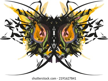 Monster butterfly wings isolated on a white background for prints or fabrics. Colorful butterfly wings splahes for Halloween, decorations, textiles, labels, interior, fashion, tattoos, festival masks