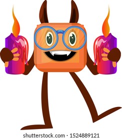 Monster with candles, illustration, vector on white background.