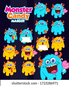 monster candy mascot cartoon in vector