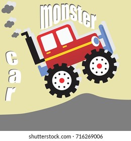 monster car in action, vector cartoon