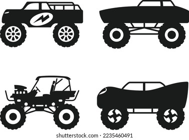 Monster-Autokollektionen einzeln auf Vektorgrafik Silhouette