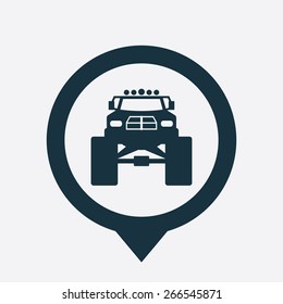 monster car icon map pin on white background 