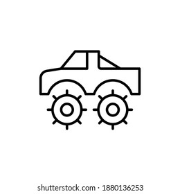 monster car icon, monster truck symbol in flat black line style, isolated on white background